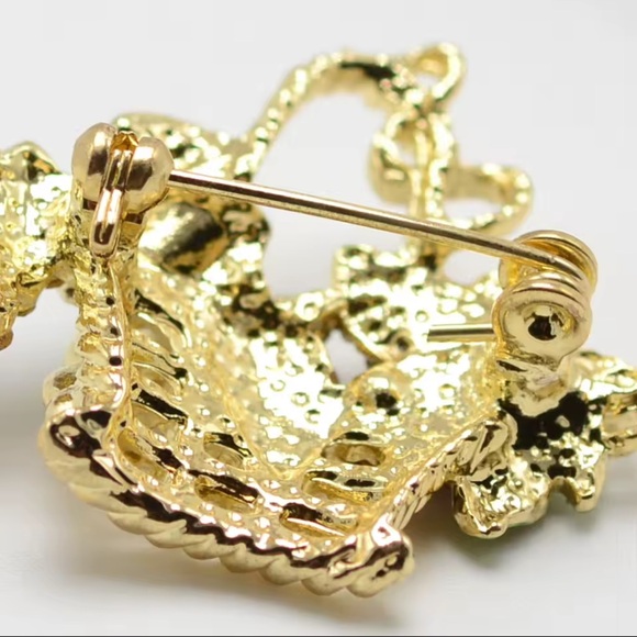 Golden Garden Basket Brooch with Amethyst-Tone Crystals - Picture 6 of 7